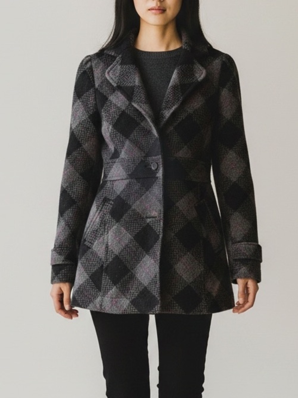 Vintage Aeropostale Gray Black Plaid Peacoat Jacket Small
